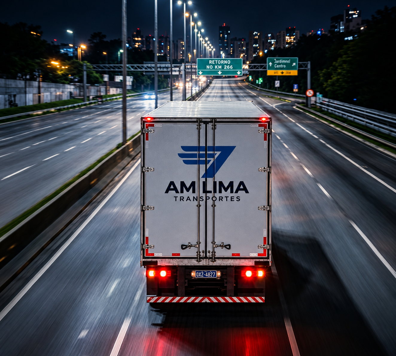 Caminhão da A.M. Lima Transportes em operação em São Paulo